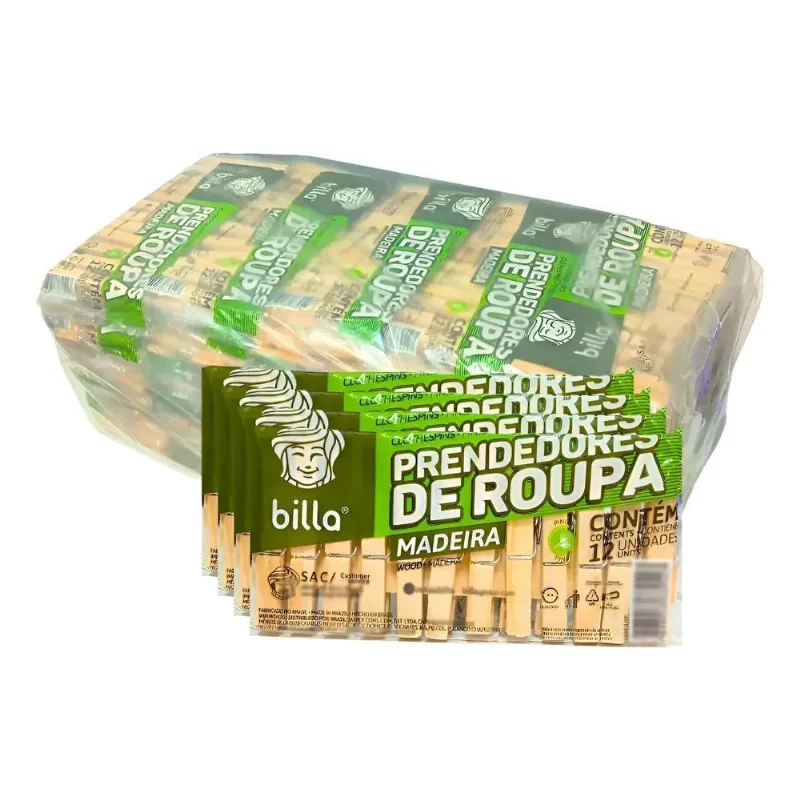 Kit 120 Prendedores De Roupa Madeira Resistente 10 Dúz Full