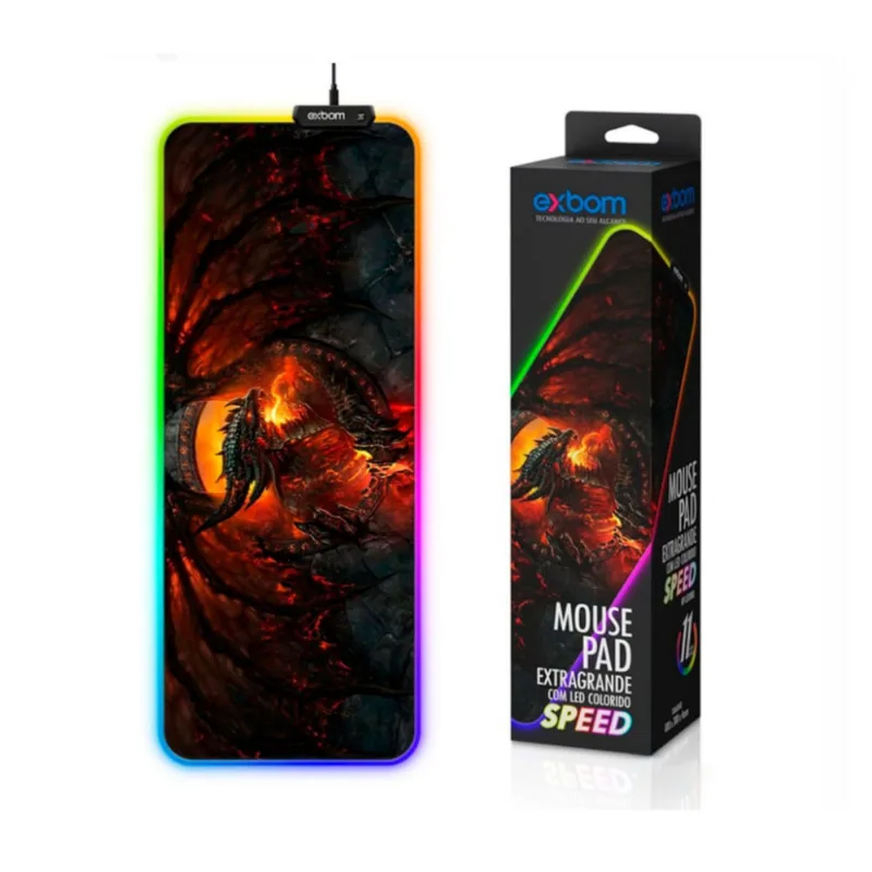 Mousepad Gamer Grande Com Led rgb 11 cores 80x30cm - Dragão
