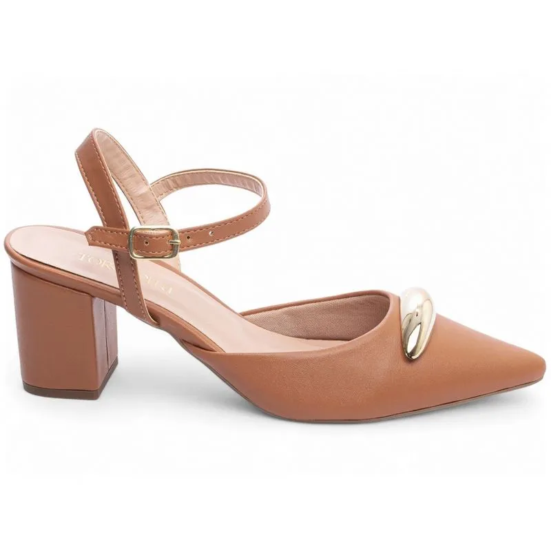 Scarpin Feminino Caramelo Sapato Salto Médio Baixo Grosso Bloco 6cm Caramelo Torricella