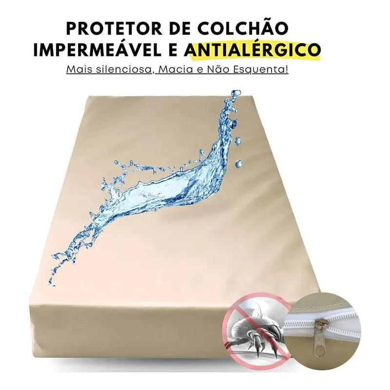 Capa Colchão Solteiro Hospitalar Impermeável Bege Antialérgico
