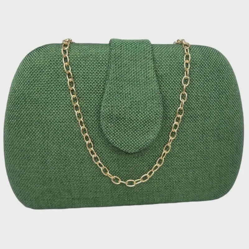 Bolsa Feminina Clutch De Festa Linho Alça Corrente Dourada