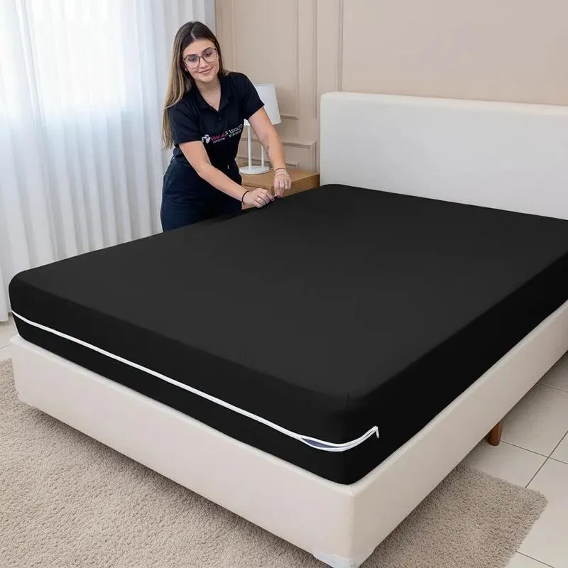 Capa De Colchão Casal Queen Cama Box Malha Gel Com Z Preto