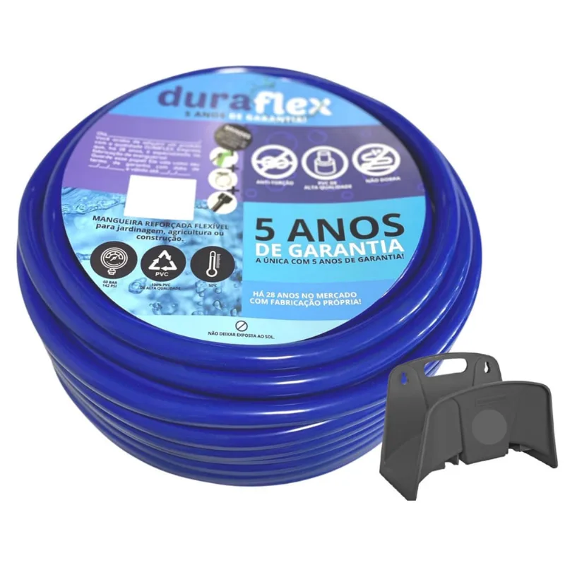 Mangueira De Jardim Duraflex Siliconada 60 Metros + Suporte