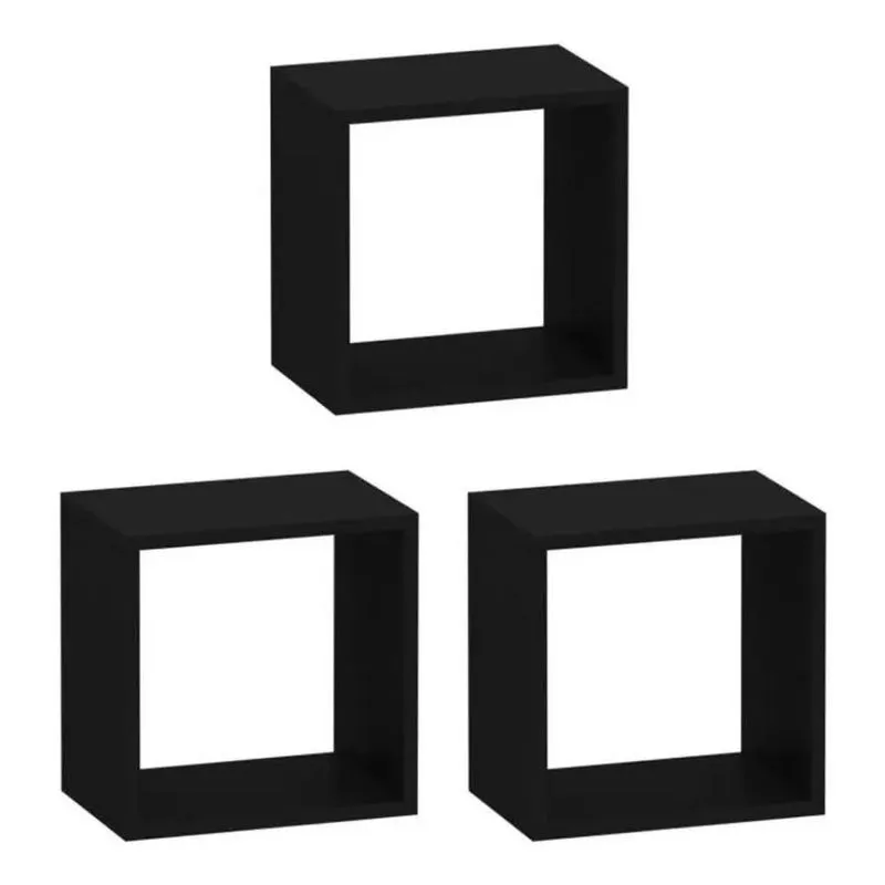 3x Kit 03 Nichos 20x20 Preto Mdf Decoração Sala Quarto Banhe