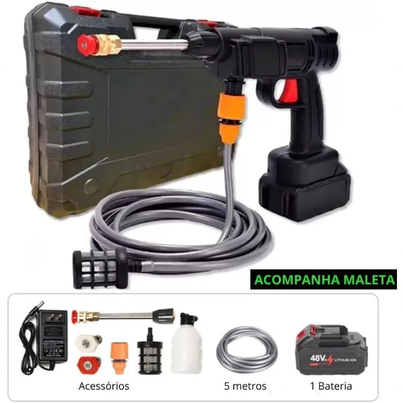 Lavadora De Alta Pressão Sem Fio Aquilae 48v 1000w Preto Carregador Bivolt 110v 220v