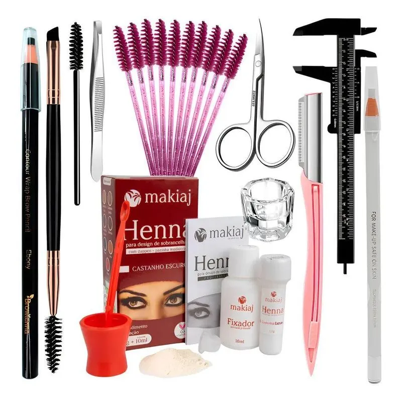 Kit Design De Sobrancelha Completo Henna Ma Castanho Escuro