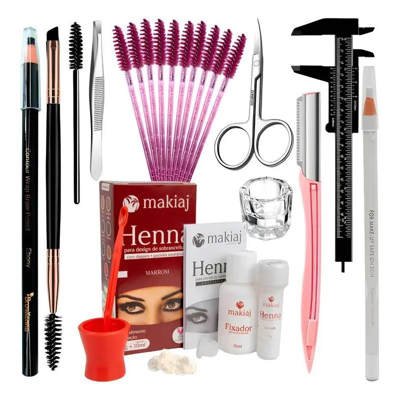 Kit Design De Sobrancelha Completo Henna Makiaj Inic Marrom