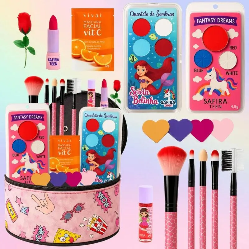 Kit Infantil Criança De Maquiagem Com Maletinha Make Linda