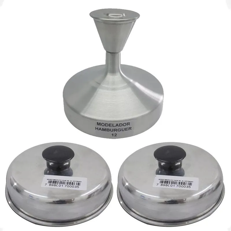 Kit Hamburguer Modelador 12 Cm+ 2 Abafadores 14x14 Alumínio