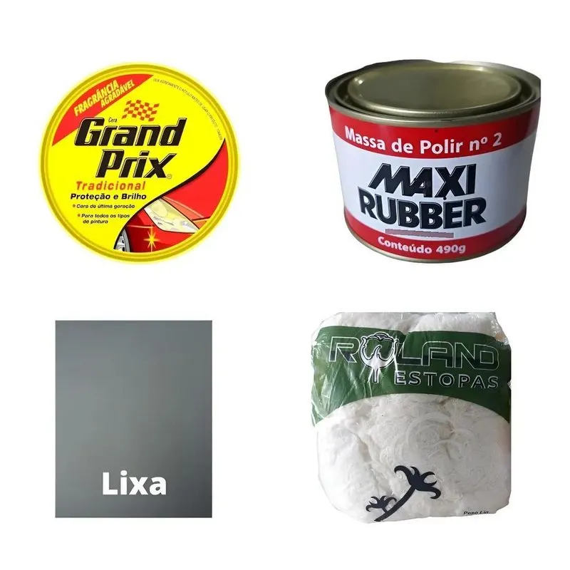 Kit Polimento Auto Massa N2 Tira Risco + Cera + Lixa Estopa