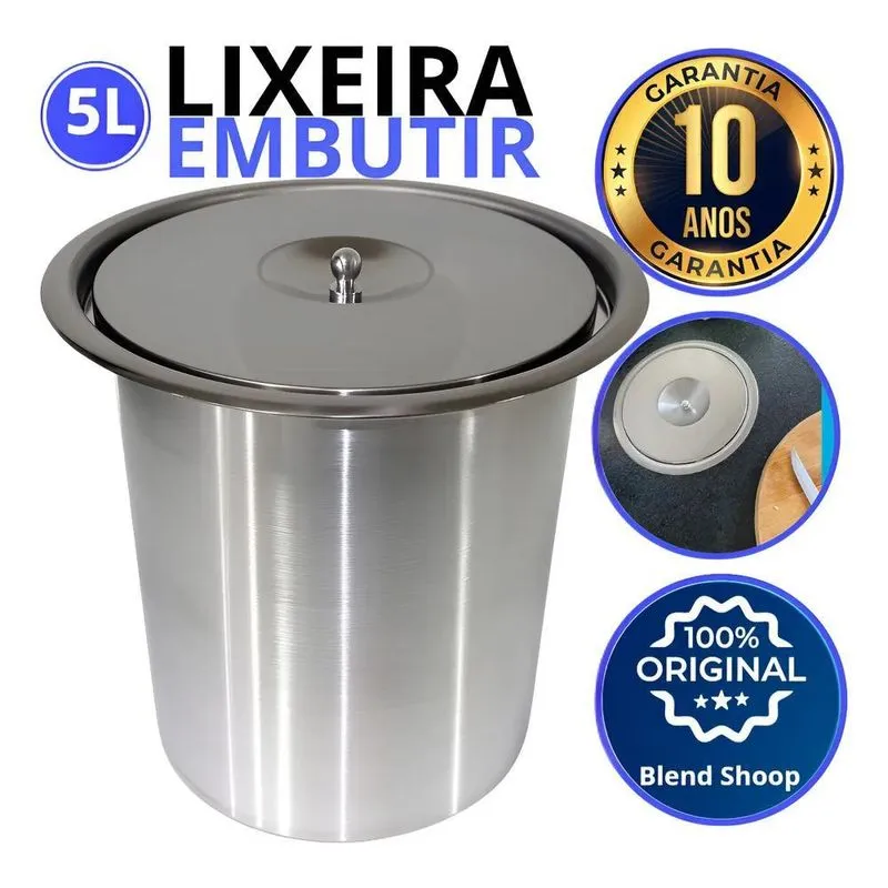 Lixeira Pia Cozinha Embutir 5l Inox Não Enferruja Cor Inox P