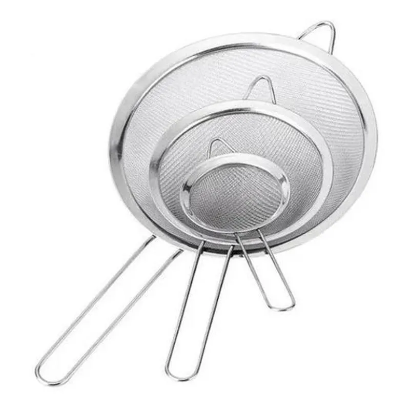 5x Kit 3 Peneiras Aço Inox Utensílio De Cozinha Polvilhar Co
