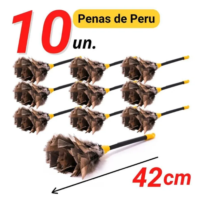 Kit 10 Espanadores Penas Peru 42cm, Penas Naturais Pó Poeira