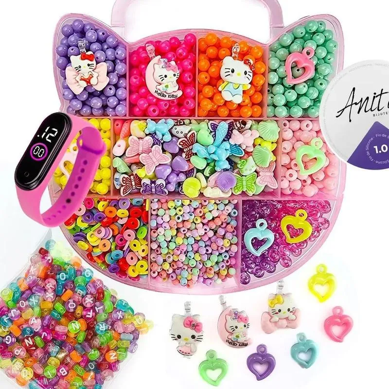 2x Kit Para Fazer Pulseira Miçangas Infantil Gata 1.800 Peça