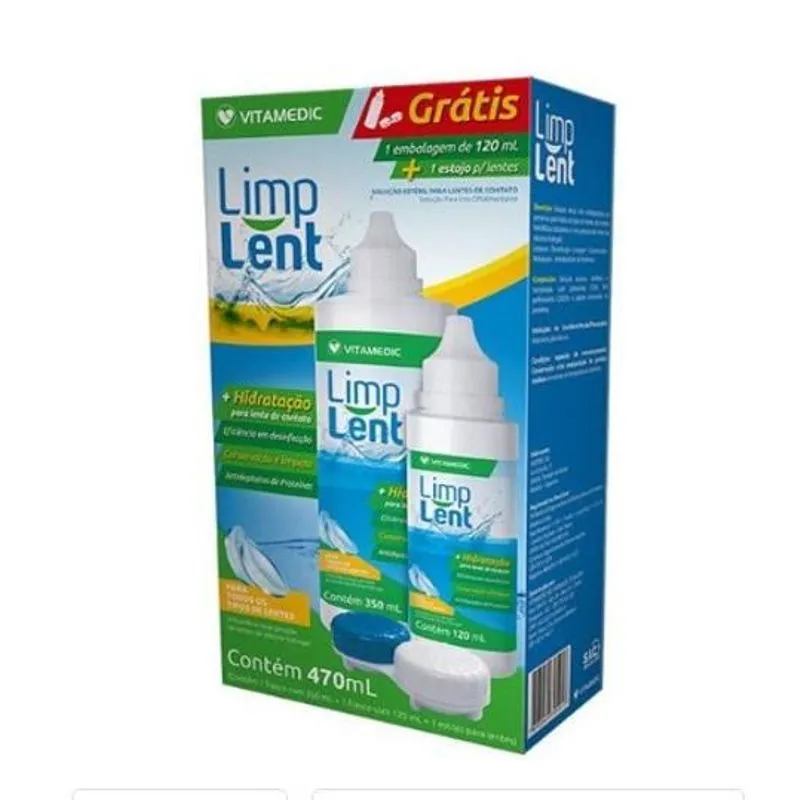 Limp Lent Kit Solução Lentes Contato 350ml 120ml + 1 Estojo