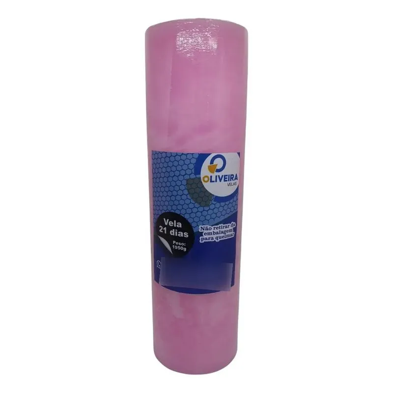 Vela Cilíndrica 21 Dias Oliveira - Parafina 30cm Rosa