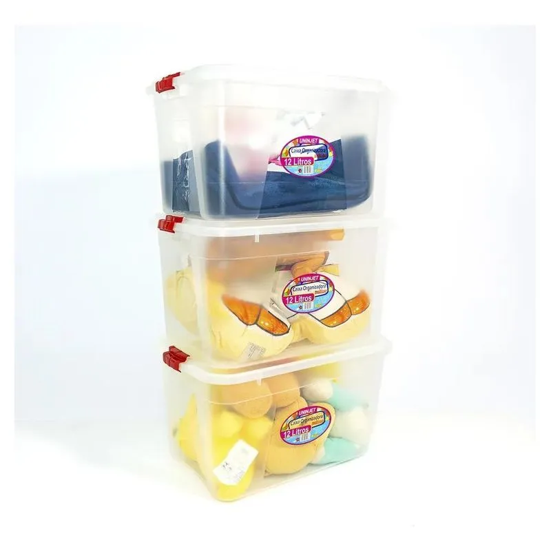 Kit 3 Caixas Organizadoras Com Tampa E Travas 12l Uninjet