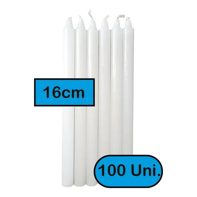 100 Velas Palito Branca Parafina Pura (16 Cm X 1,2 Cm)