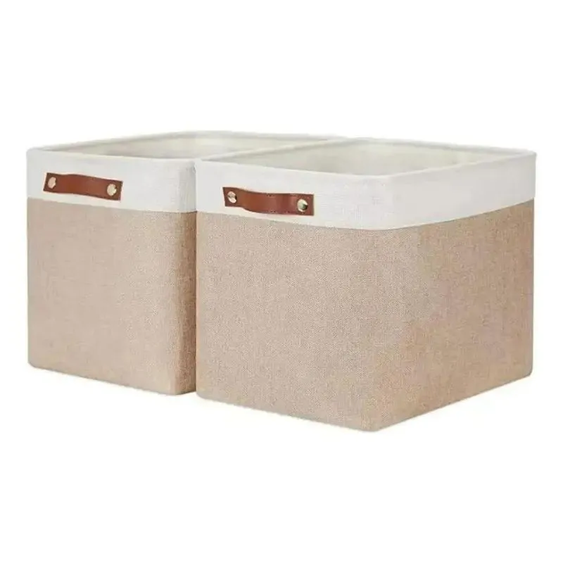Caixa Cesto Organizador De Tecido Linho Dobrável 4 Off White