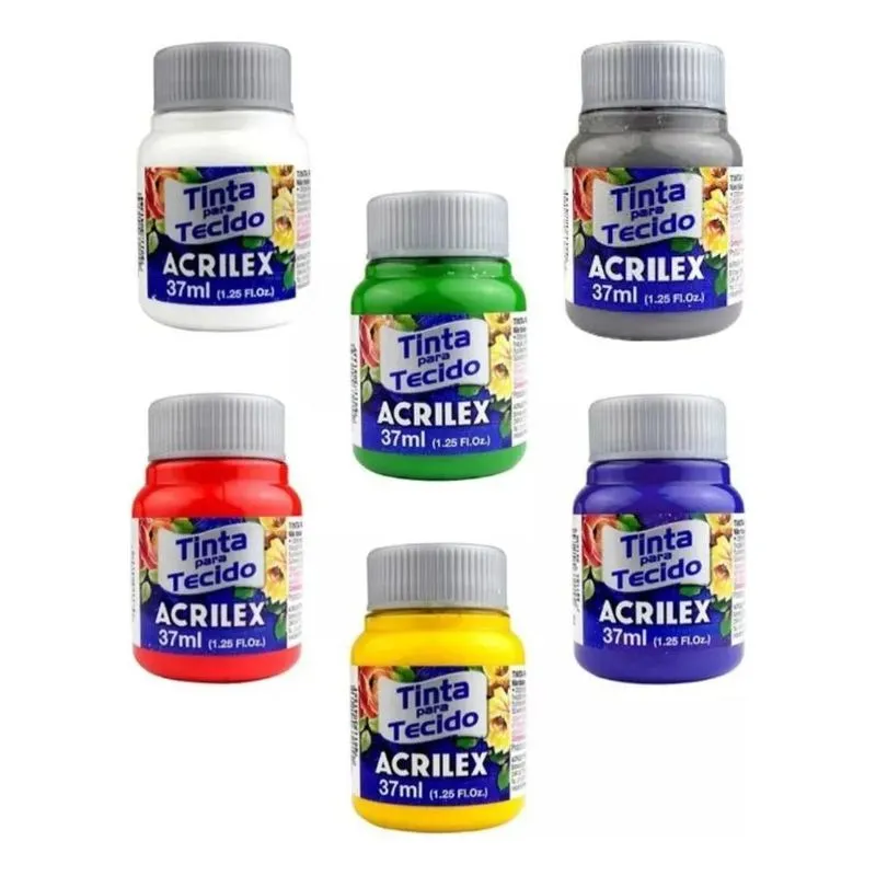 3x Kit Com 6 Tintas De Tecido Tela Pintua Acrilex 37ml