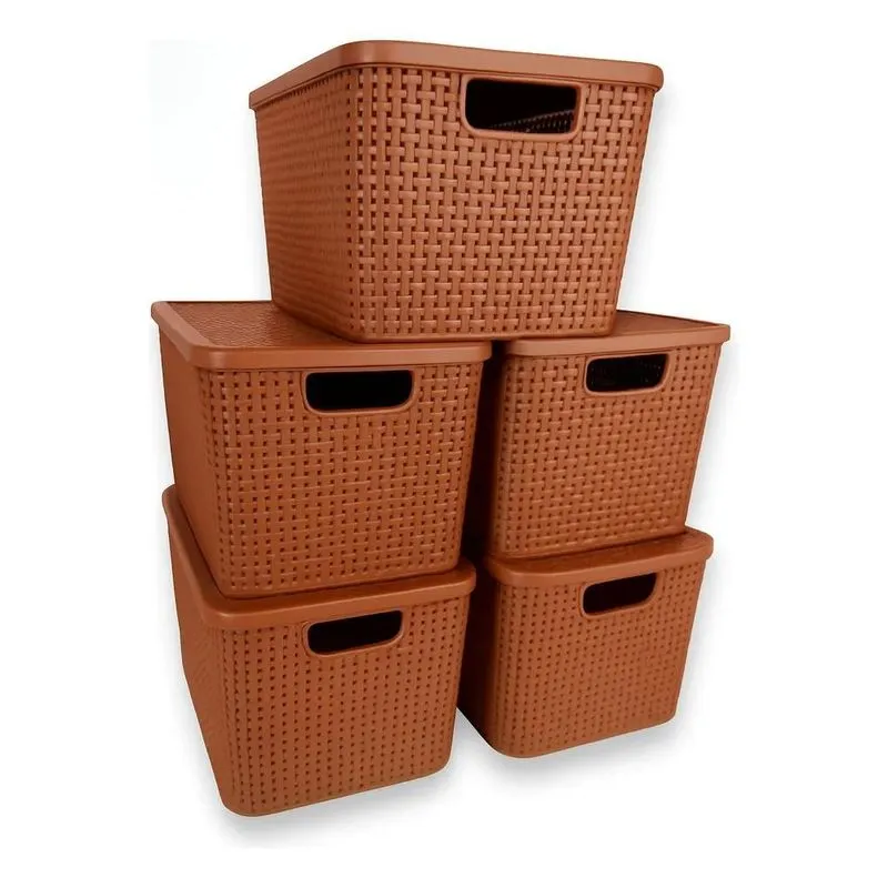 Kit 5 Caixas/cesto Organizador Rattan Preto - 7 L Marrom