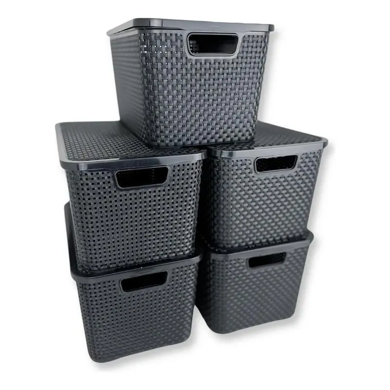 Kit 5 Caixas/cesto Organizador Rattan Preto - 7 Li Preto