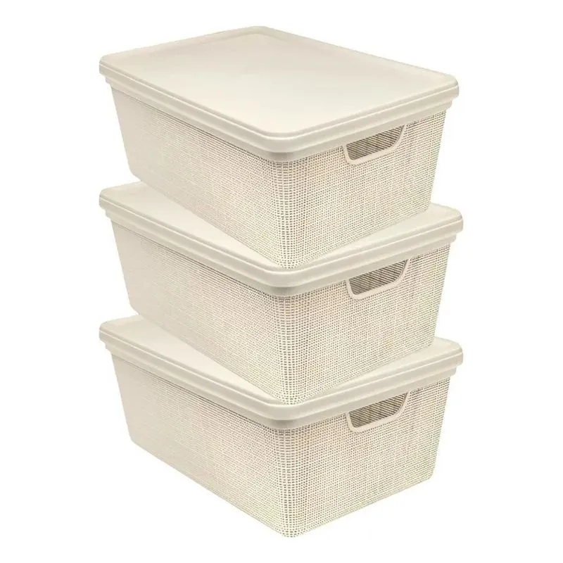 Kit 3 Caixas Organizadoras 15l Rattan Cesto C/ta Be