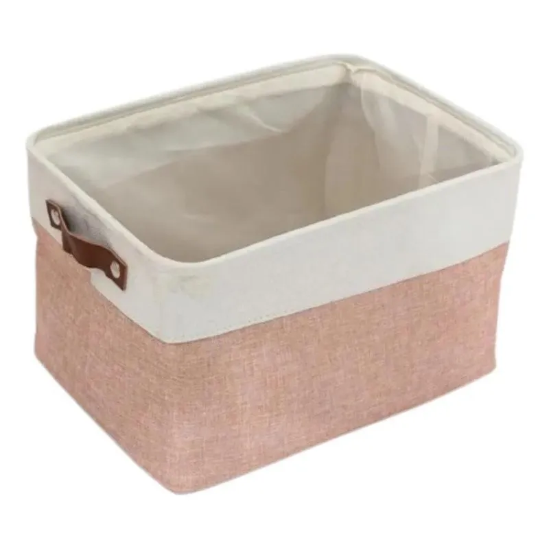 Caixa Cesto Organizador Linho Dobrável Cozinha 38x28 Rosa