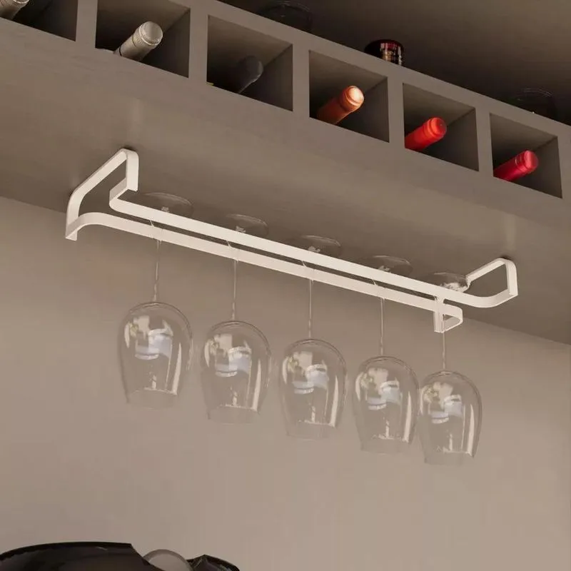 Porta Taças Suspenso Para Armário Prateleira Design Moderno Industrial Alta Resistência Fácil Instalação Branco 50cm