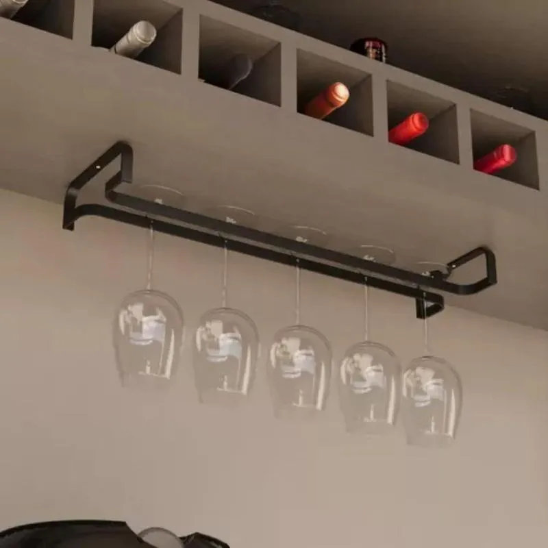 Porta Taças Suspenso Para Armário Prateleira Design Moderno Industrial Alta Resistência Fácil Instalação Preto 80cm