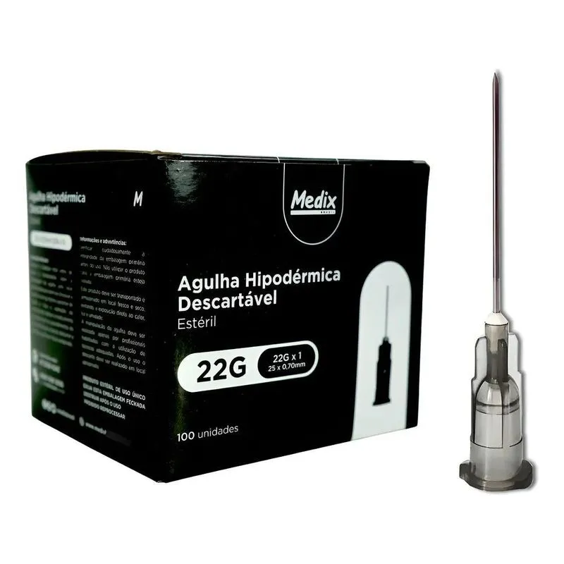 Agulha 25x0,70mm Hipodérmica Descartável - 100 Unidades 0 M