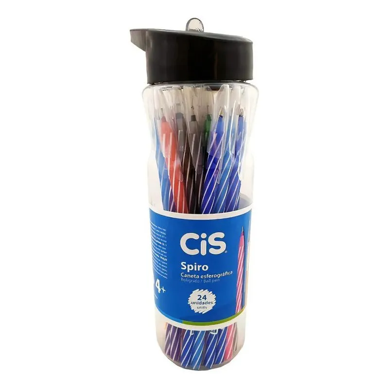 5x Caneta Esferográfica Cis Spiro Pote Com 24 Unidades Cor D