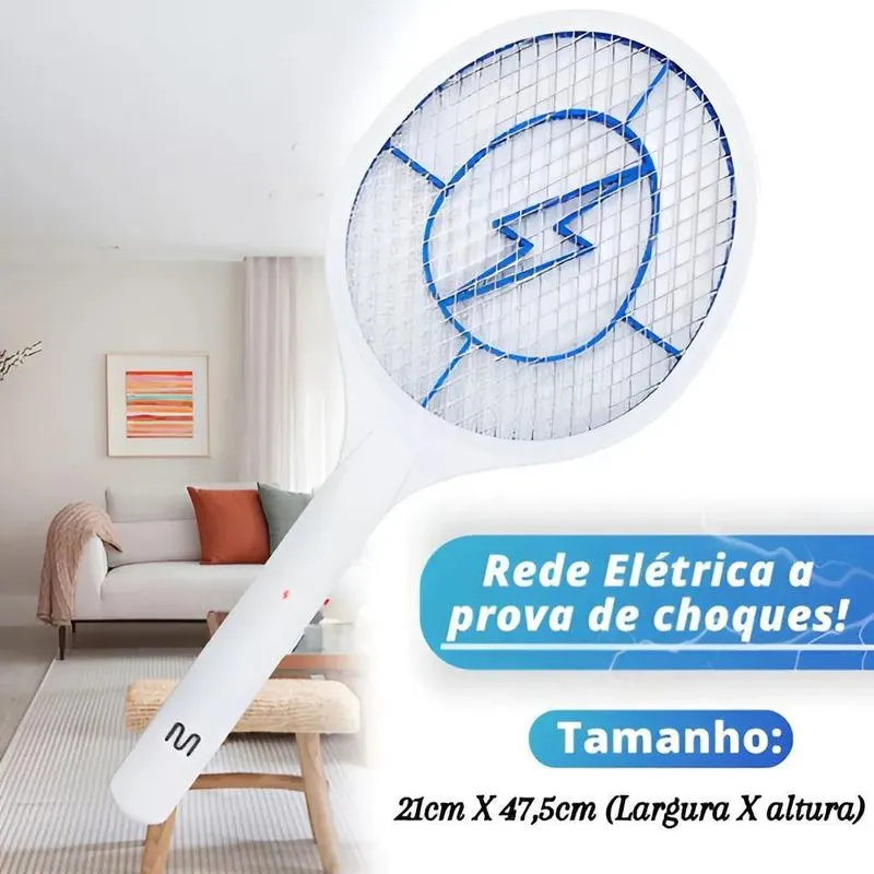 Raquete Elétrica Mata Insetos Mosquito Recarregável Bivolt C