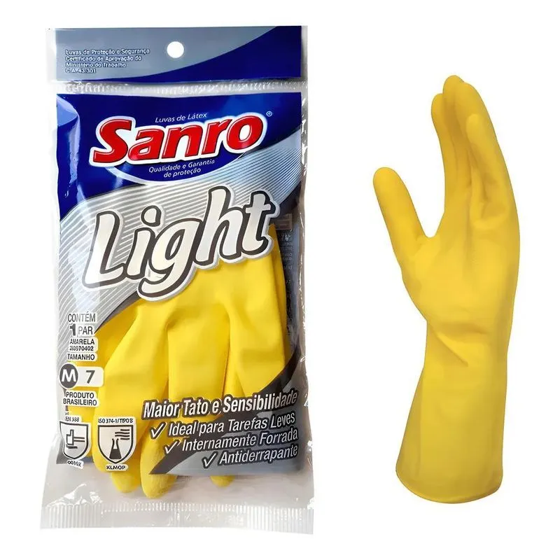 10 Pares Luva Limpeza Latex Multiuso Sanro Light Forrada