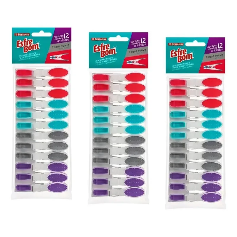 Kit 36 Prendedor Para Roupa Grampo Emborrachado Esfrebom Gsn