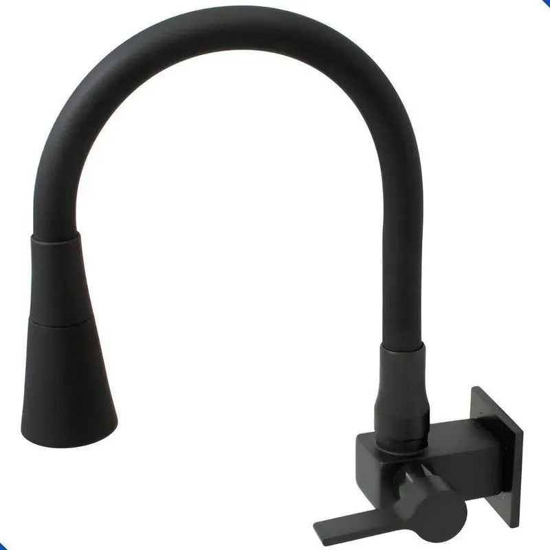 Torneira Parede Gourmet Square Cano De Silicone Luxo - Preto
