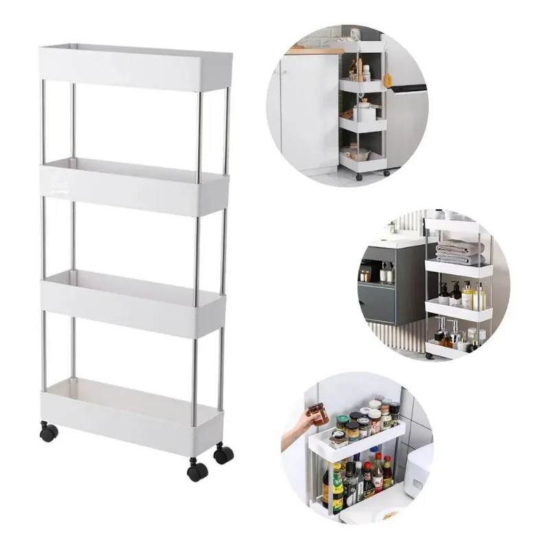 5x Carrinho Organizador Multiuso 4 Cestos Slim Cozinha Banhe