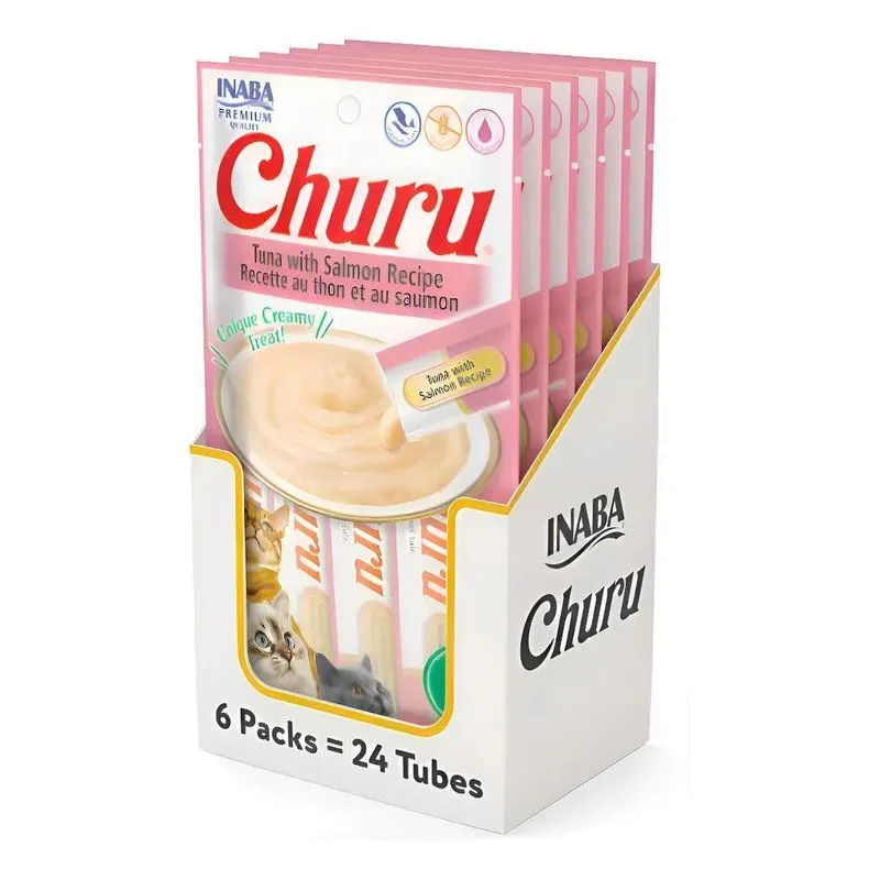 Kit 6 Unidades Gatos Churu Atum E Salmão 14g X 4 = 56g (24 S