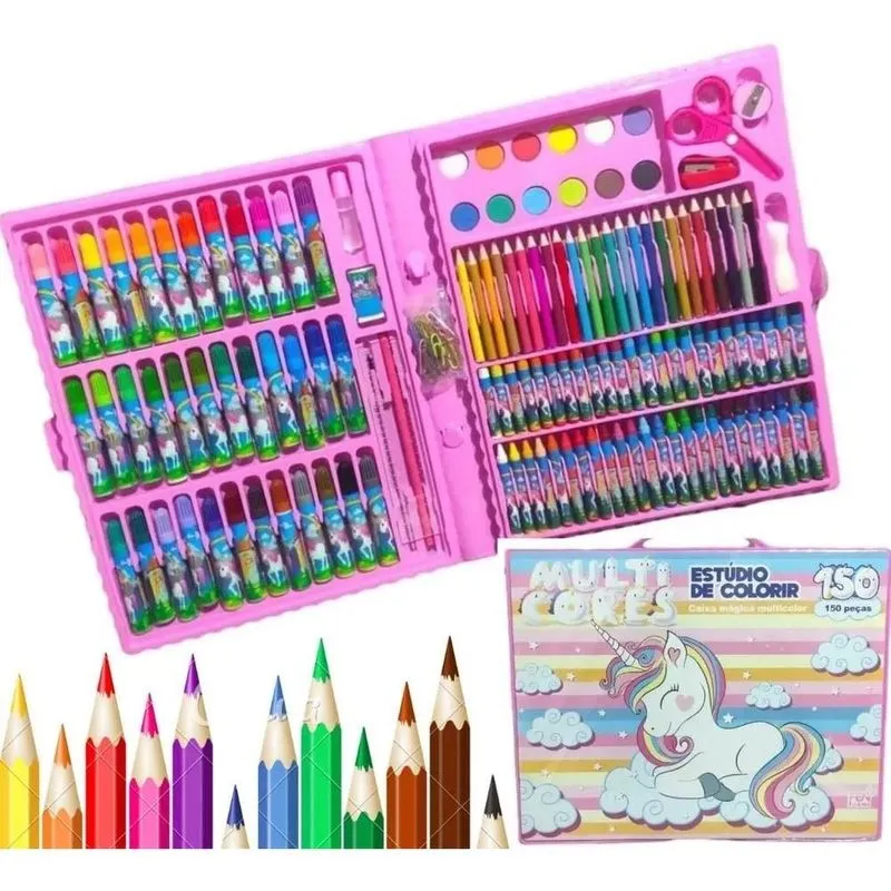 10x Maleta Estojo De Pintura Infantil Colorir Desenhos 150