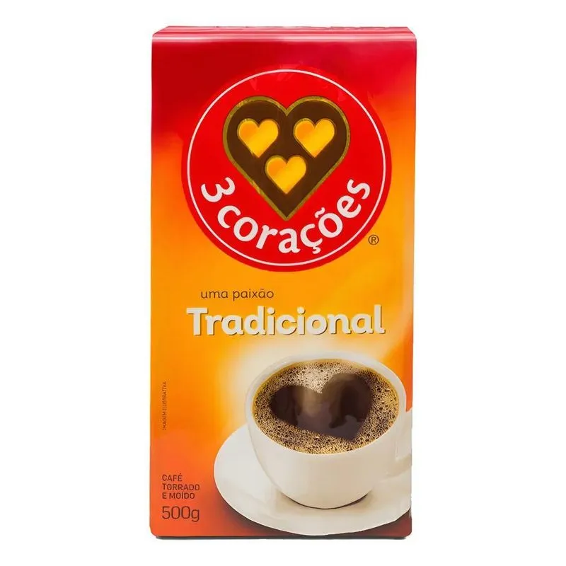 5x Café Torrado E Moído 3 Corações Tradicional A Vácuo 500