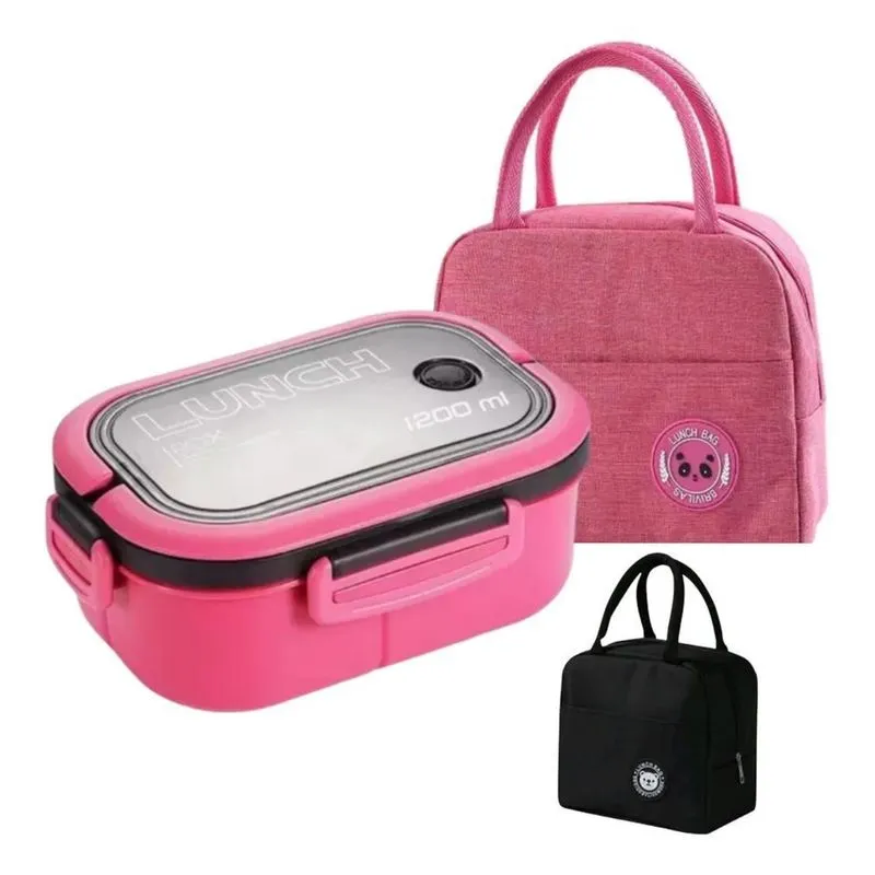 Kit Marmita Fitness 1l Com Bolsa Térmica Academia Traba Rosa