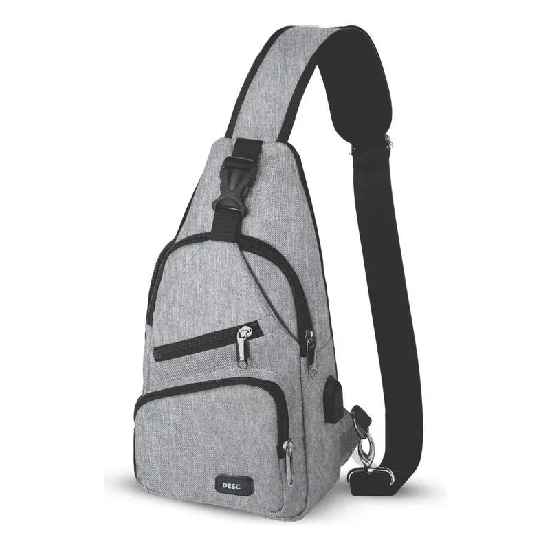 Pochete Masculina Transversal Com Usb - Preta, Azul E Cinza