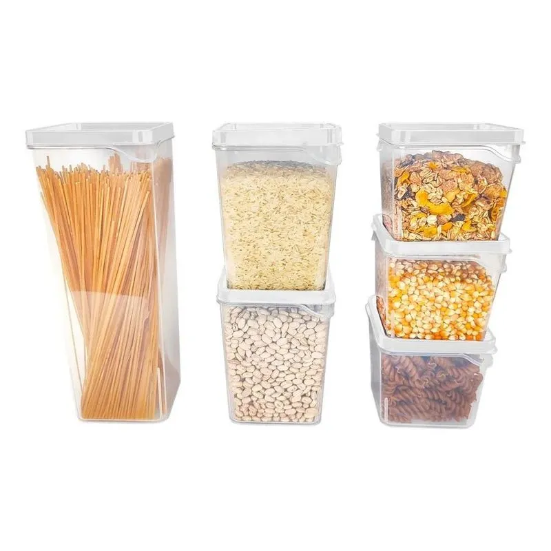 Kit 6 Potes Para Armazenar Organizar Mantimentos Empilh Branc