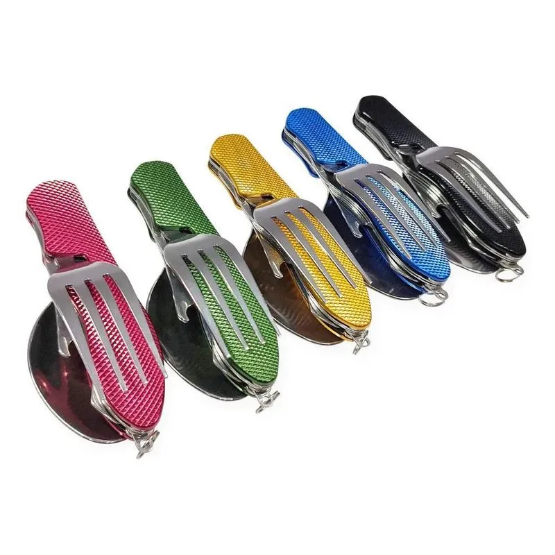 10x Talher Camping Aço Inoxidável Garfo Faca Colher Abridor