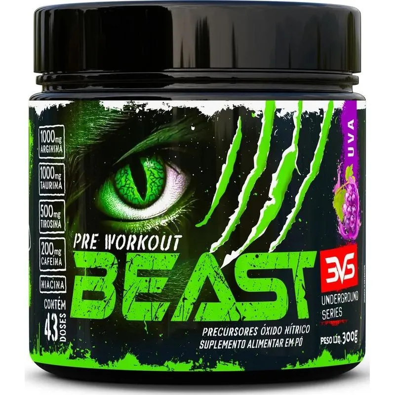 3x Pré-treino Beast 300g Sabor: Uva - Ultra Concentrado - Pr