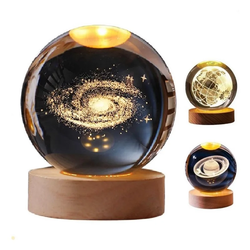Luminária Abajur Bola De Cristal 3d Led Decorativa Espaço
