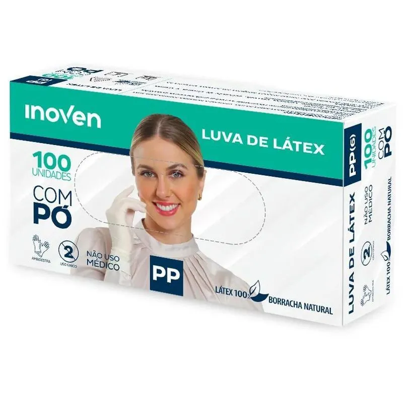 Caixa De Luvas Descartaveis Latex Com Pó Inoven 100 Unidades