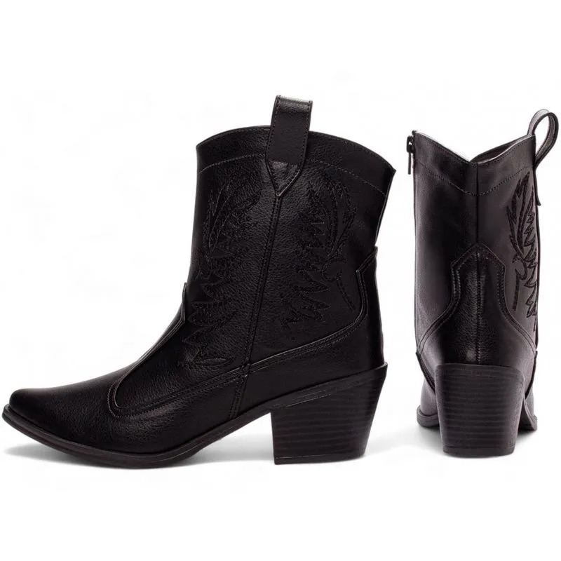 Bota Feminina Cano e Salto Baixo Bico Fino Country Texana Bordada Torricella