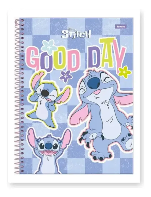Caderno Foroni Stitch Universitário 1 Matéria Espiral 80 Fls Azul
