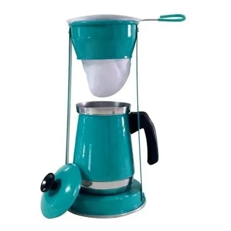 Bule Com Mancebo Coador De Cafe Colorido Retro Verde Pintin